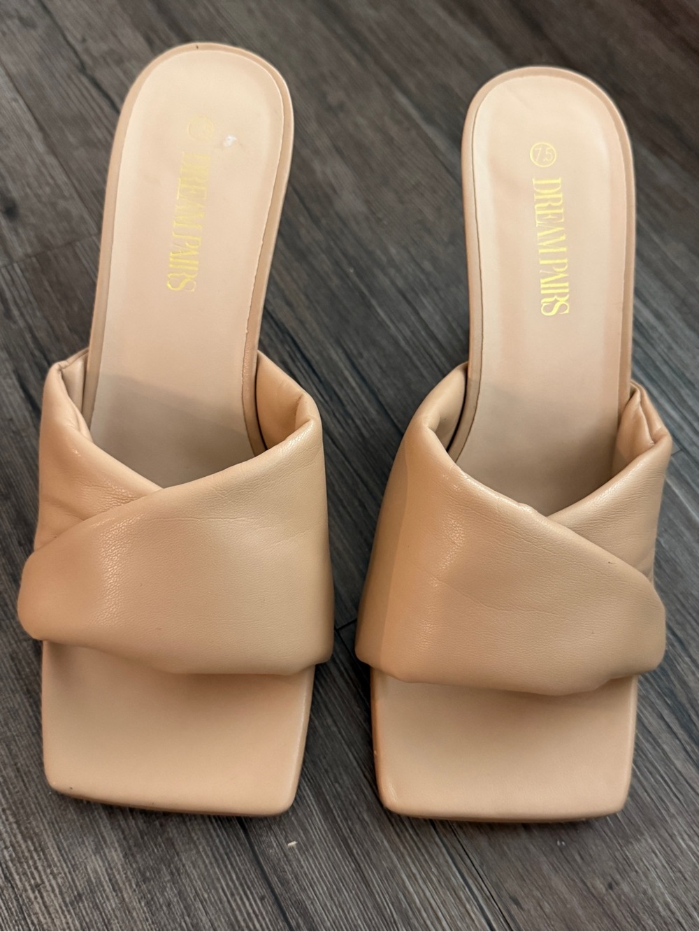 Dream Pairs Beige Padded Square-Toe Slide Mules